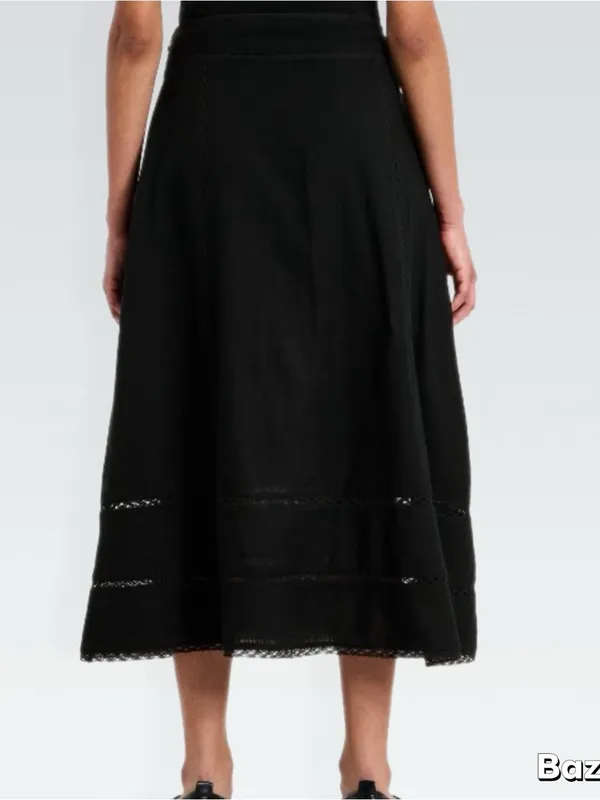 NWT Black Cotton A-Line Midi Skirt - Image 2