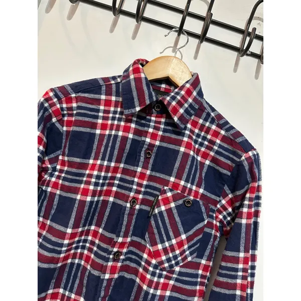 Vermont Flannel Co Red Navy Plaid Organic Cotton Button Down Shirt XS - Image 2