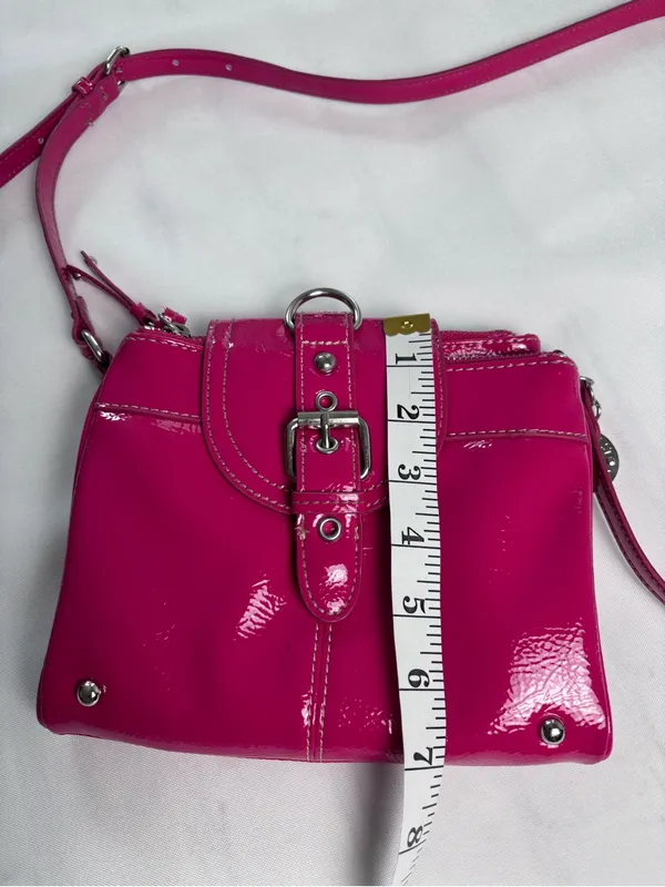 Nine West Hot Pink Patent Leather Crossbody Bag Purse Y2K Vibe shoe-print lining - Image 12