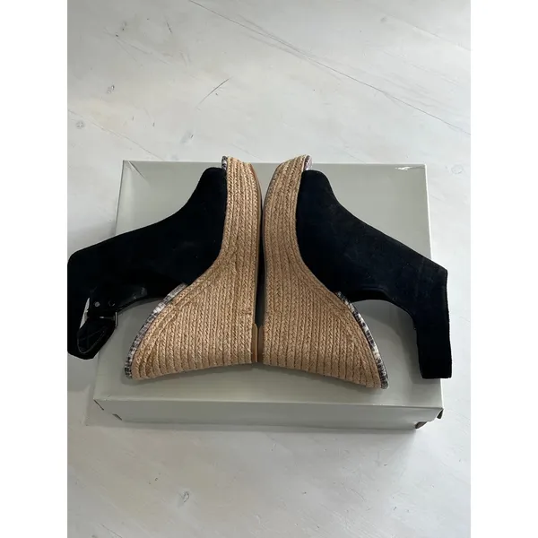 Marc Fisher Black Suede Peep Toe Espadrille Wedge Sandals Size 6.5M‎ - Image 7