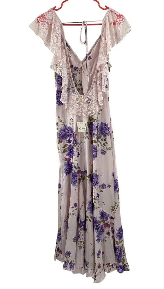 FREE PEOPLE Dress Size Medium Warm Hearts Midi NWT Ivory Combo Lace Floral Boho - Image 6