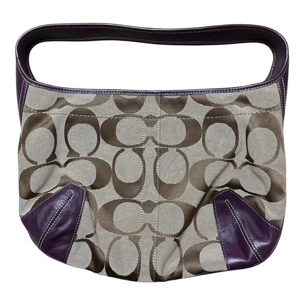 Coach Signature Monogram Purple Leather Trim Hobo Shoulder Bag Handbag Purse - Image 7