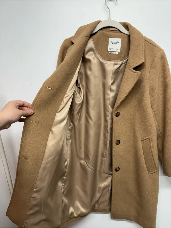 Abercrombie & Fitch Classic Women's Tan Wool-Blend Long Dad Coat - Image 14