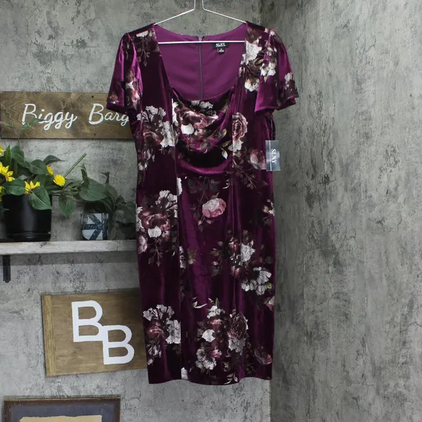 NWT SLNY Womens Short Embellished Sheath Velvet Dress Magenta Velvet Purple 12 - Image 3