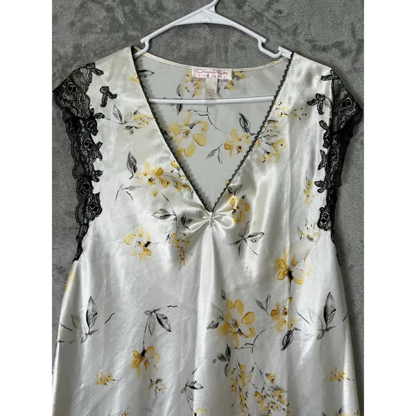 Oscar‎ de la Renta Floral Satin Slip Maxi Dress Lace Trim Coquette Cottage XL - Image 2