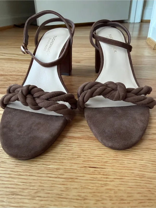 Tuckernuck x Studio McGee Wren Brown Suede Block Heel Sandals Ankle - Size 8 - Image 8