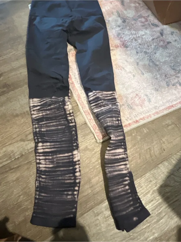 Free people movement Black Leggings with Neutral Tie-Dye Lower Panels - Image 6