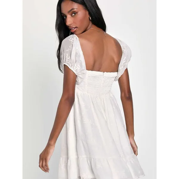 Lulus Cutest Icon White Embroidered Off-the-Shoulder Mini Dress Size Medium NWT - Image 9