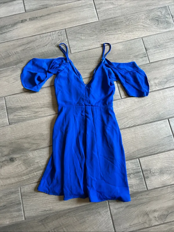 Lulu's Cobalt Blue Cold-Shoulder V-Neck Mini Dress - Image 3