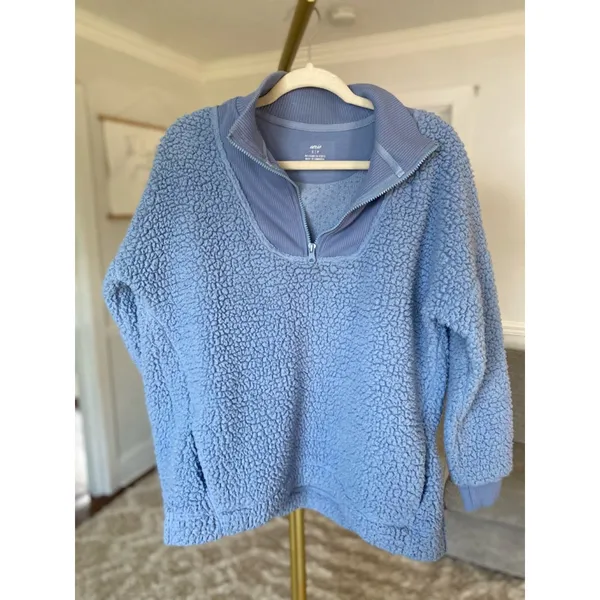 Aerie Blue Sherpa Pullover Polo Fleece Lounge Quarter Zip Y2K Cozycore Plush Ski - Image 2