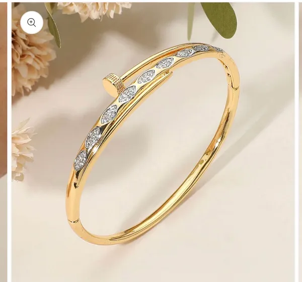 Stainless Steel Rhinestone Pave Marquise Accent Nailhead Hinged Bangle Bracelet - Image 3