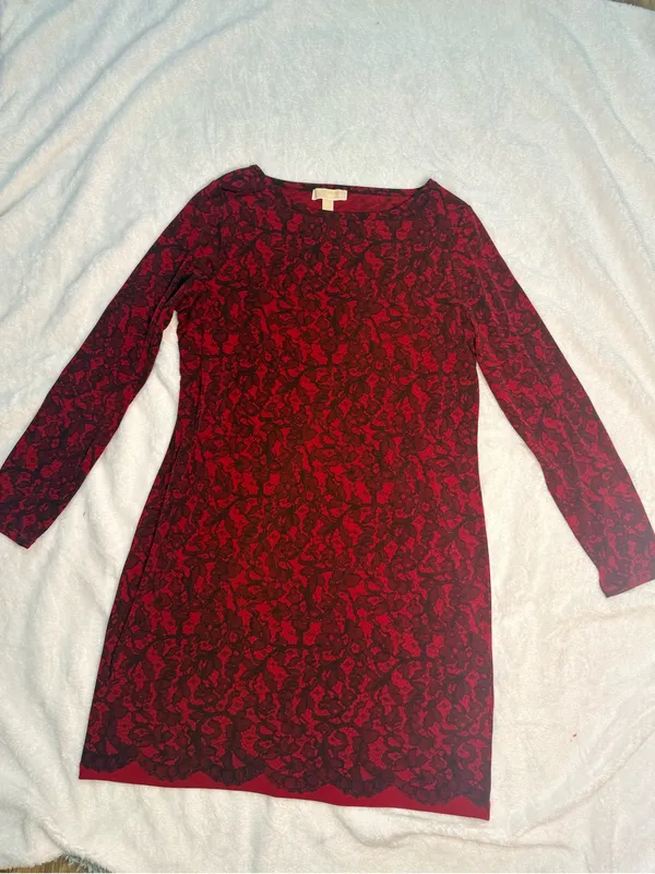 Michael Kors Red Lace Long-Sleeve Sheath Dress - Image 2