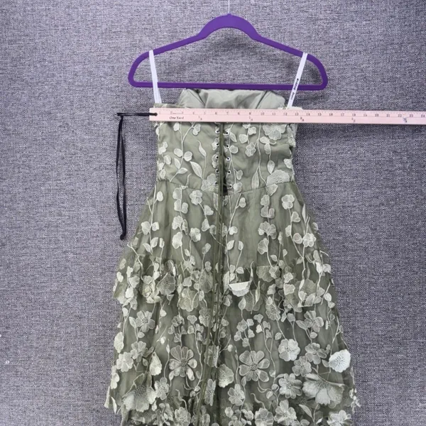 Fairy Floral Fantasy Midi Dress 2 Corsette Back Dusty Sage Embroidery Tulle - Image 15