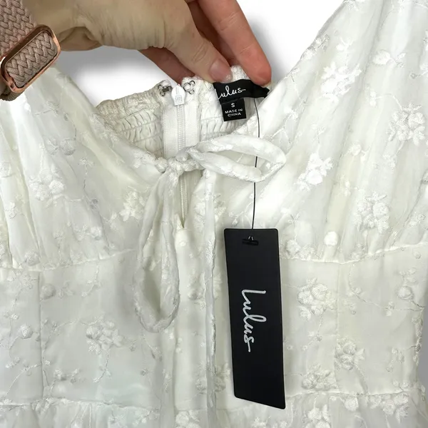 NEW Lulus Precious Sweetie White Floral Embroidered Sweetheart Airy Midi Dress - Image 9