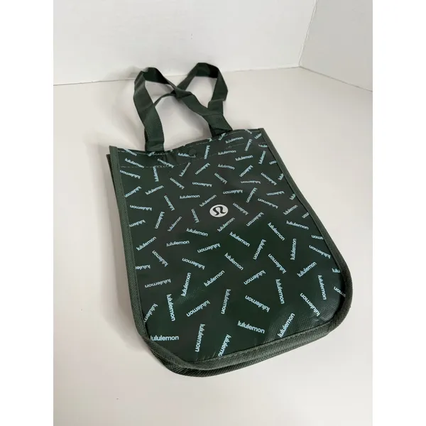 LULULEMON ATHLETICA Reusable Shopping Tote bag Dark Green White Logo Like new - Image 3
