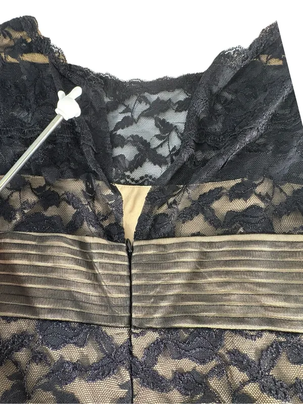 Blu Sage Black Nude Lace Cocktail Dress 16 Tiered Pleated Waist Wedding Guest - Image 12