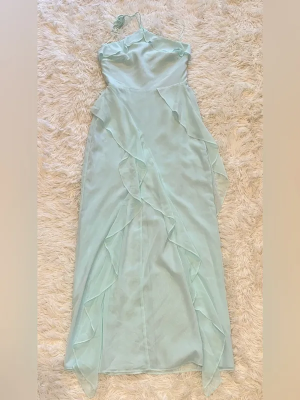 NEW Amanda Uprichard Alessandra Halter Neck Ruffle Trim Gown Sz L - Image 4