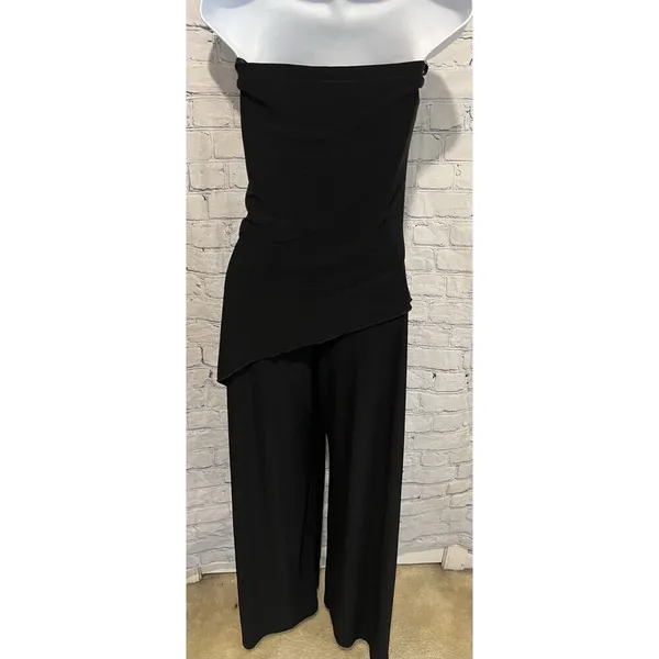 White House Black Market WHBM Black Pant Jumpsuit Strapless Stretch Medium - Image 4