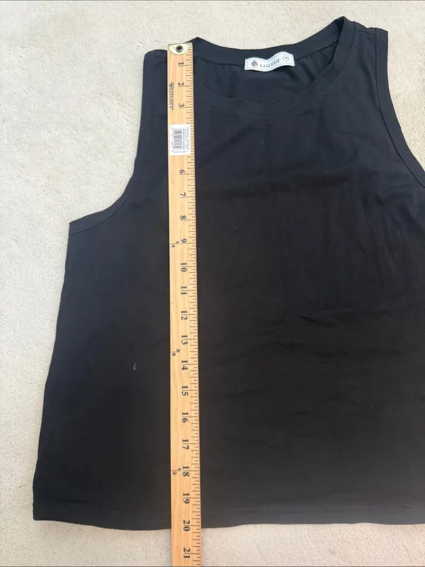 Laslulu Black Crop Tops Sleeveless Workout Tank Top Racerback Cropped Flowy M - Image 7