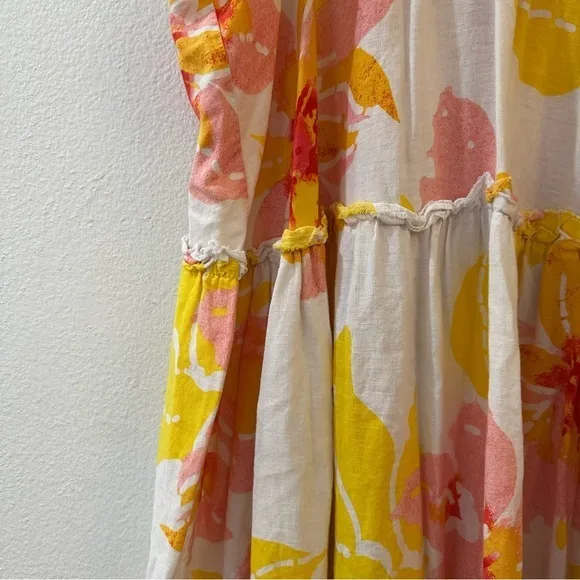 Free People‎ Women's Moonshine Linen Blend Floral Midi Dress Neutral Boho Size M - Image 6