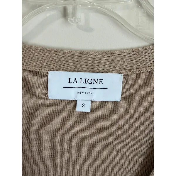 La Ligne Cardigan Women Size S Tan Black Striped Linen Cropped V-Neck - Image 4