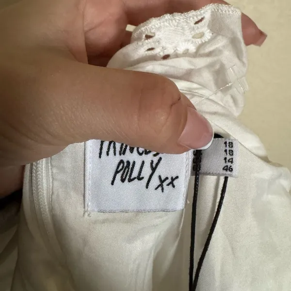 Princess Polly Besiana Eyelet Mini Dress Sz 14 Curve in White Flutter Straps NEW - Image 5