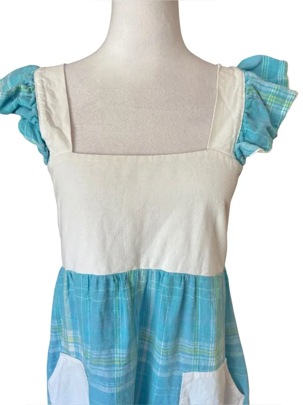 Forest Queen Vintage Style Pinafore Apron Dress Ruffle Cap Sleeves Womens Small - Image 5