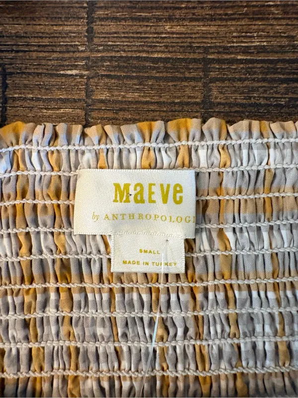 Maeve Anthropologie Plaid Square Neck Blouse Small Mustard NWT Puff Sleeve - Image 8