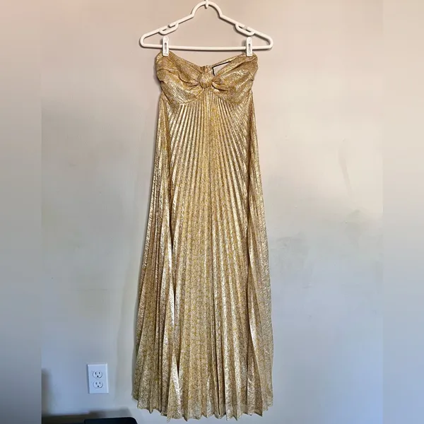 NWOT Alexis Joya Pleated Strapless Metallic Gold Lame Maxi Dress RARE Size XS - Image 5