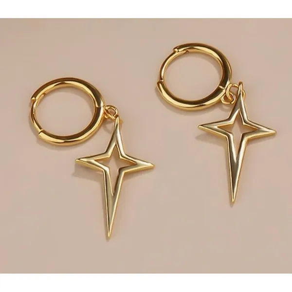 NEW Gold Star Dangle Hoop Earrings | Yellow Gold Over‎ 925 Sterling Silver - Image 4