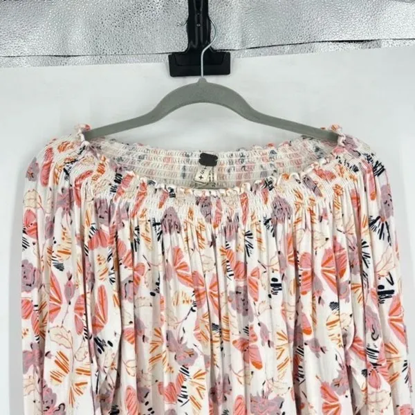 Free People Lexington Off Shoulder Floral Boho Blouse Small‎ Tie Cuff Ivory - Image 6
