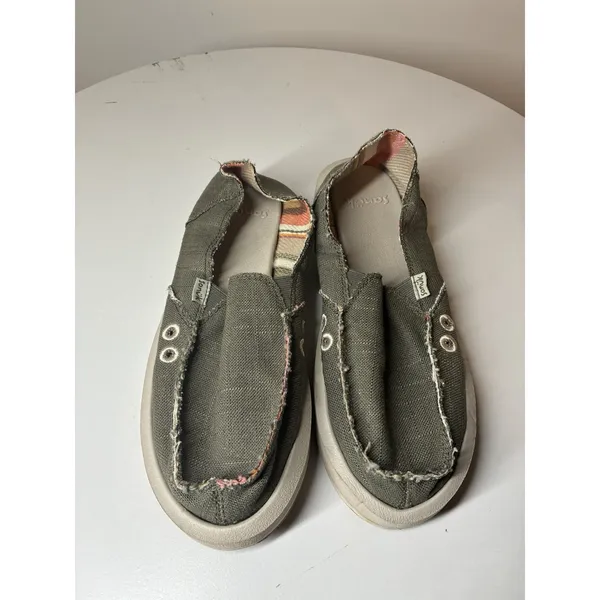 Sanuk Women's Donna Hemp loafers Smokey Olive frayed edge detailing 8‎ - Image 3