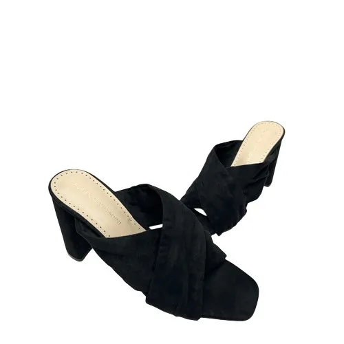 Adrienne Vittadini Black Faux Suede Crisscross Block Heel Mules Square Toe 9M - Image 5