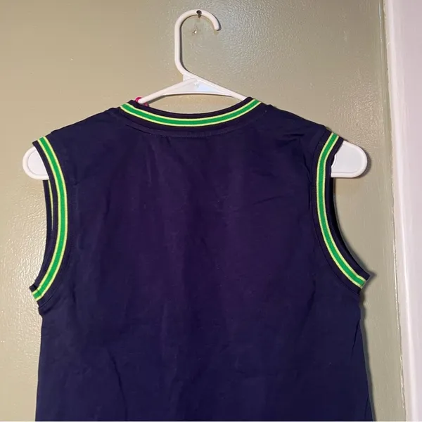 Terez Women's Size XXS‎ Tank Top Navy Blue Lime Green Trim Crewneck Boxy Cotton - Image 5
