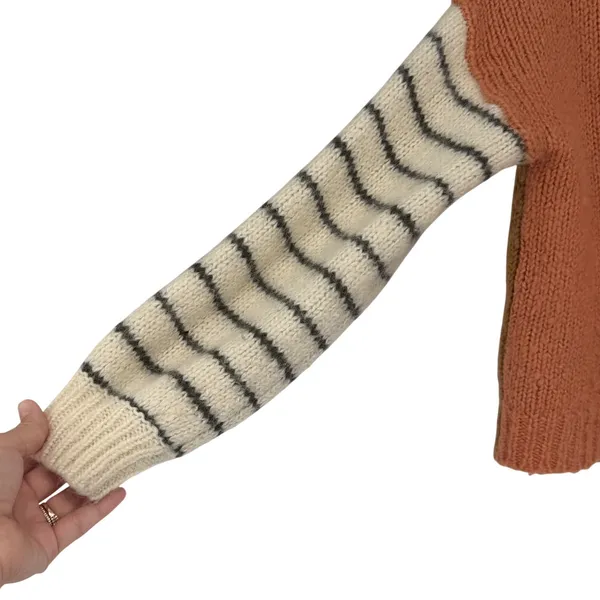 Madewell‎ Alpaca Wool Blend Colorblock Striped V-Neck Sweater Brown Orange XS - Image 3