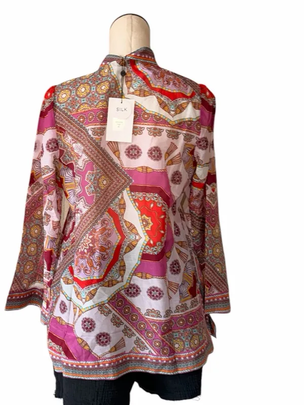 NWT HALE BOB Joanna Voile Fuchsia Beaded Long Flared Sleeve Tunic Top Silk Blend - Image 7