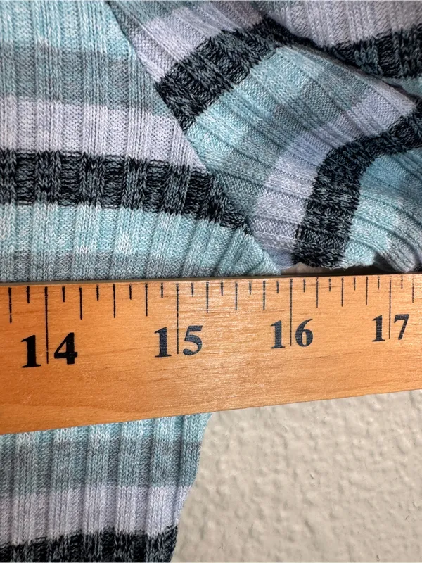 Maeve Anthropologie Blue Striped Puff Shoulder Turtleneck Sweater Womens M Top - Image 5