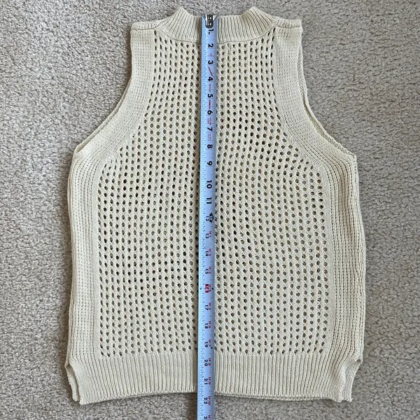 Sleeveless Knit Mock Neck Sweater Top in Cream Beige Women's Medium - Image 6