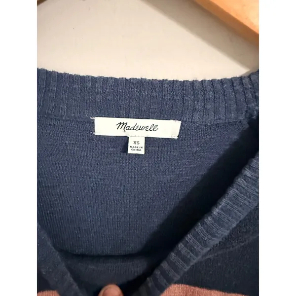 Madewell Striped‎ Pullover Sweater Womens XS Blue Pink Cotton Blend Raglan Crew - Image 3