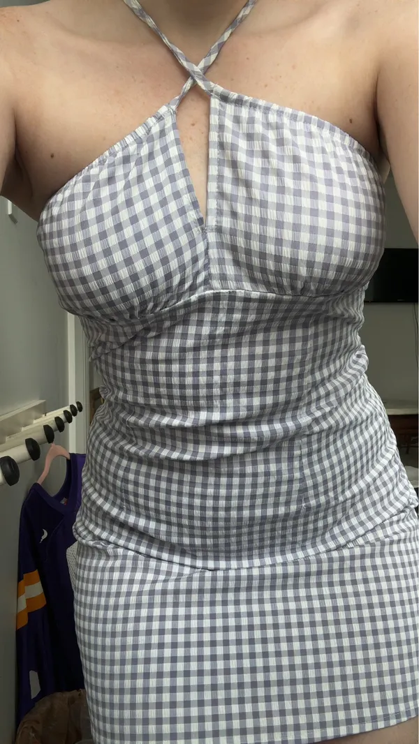 Cross Neck Plaid Lilac and White Mini Dress for Sorority Recruitment and LSU Game Days - Image 2