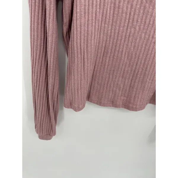 Pink‎ Lily Womens M Mauve Pink Ribbed Henley Top Boxy Relaxed Long Sleeve Casual - Image 4