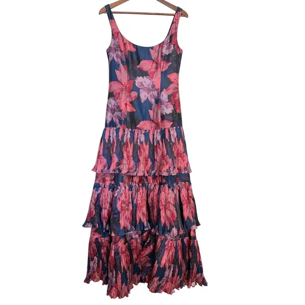 Hutch Luna Tiered Pleated Floral Maxi Dress Navy Pink Size 6 NWT - Image 2