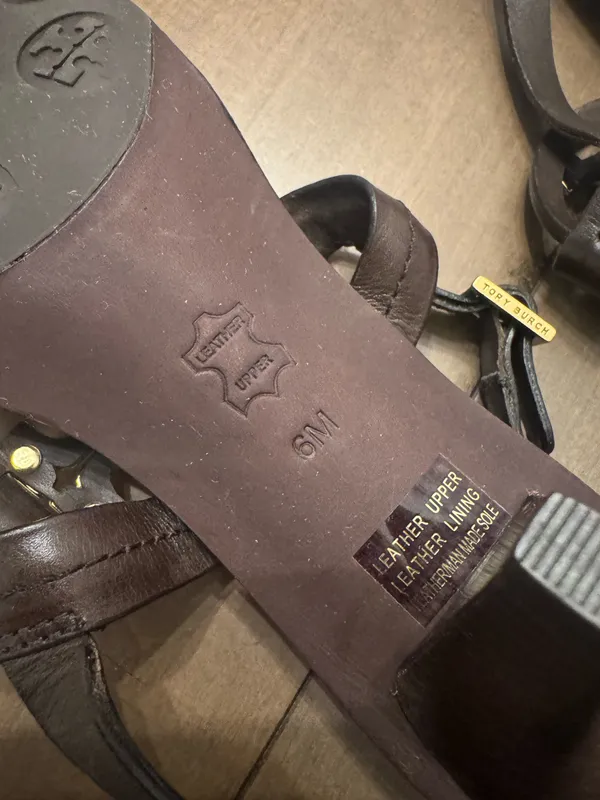 Tory Burch Size 6 Holly 2 Sandal Kitten Heel Brown Leather - Image 9