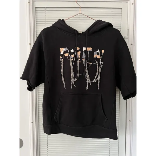Free People Movement‎ Freestyle black Embroidered Short Sleeve Hoodie Size XS - Image 3
