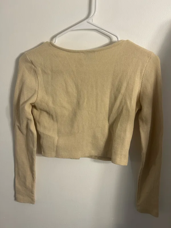 Princess Polly Ribbed Button Down Long Sleeve Crop Top - Image 2