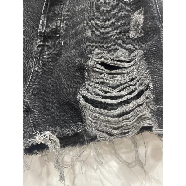 Pac Sun High Rise Icon Short Hyper Distressed Shorts 26 Button Fly Black Vintage - Image 3