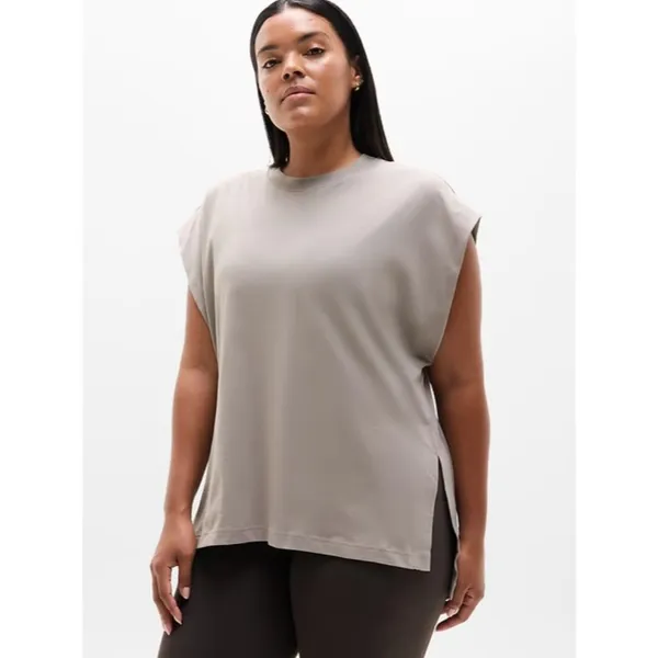 New Athleta M True Cotton Oversized Dolman Muscle Tee Mortar Mushroom Medium - Image 3