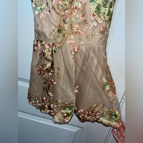 Hello Molly Fairy Embroidery Mesh Floral Plunge Neckline Zip Up Romper Sz 10 - Image 11