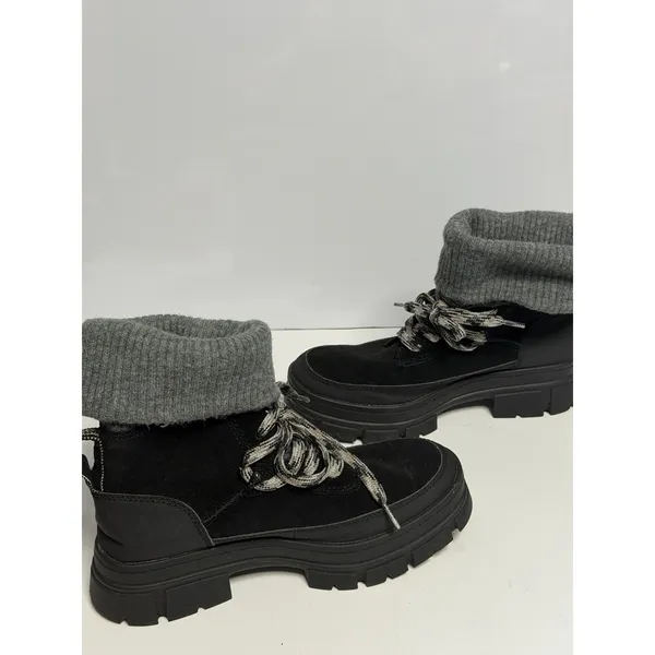 Ugg Black Ashton Hiker Lace Up Waterproof Suede Knit Boots Women Size Us 9 - Image 6