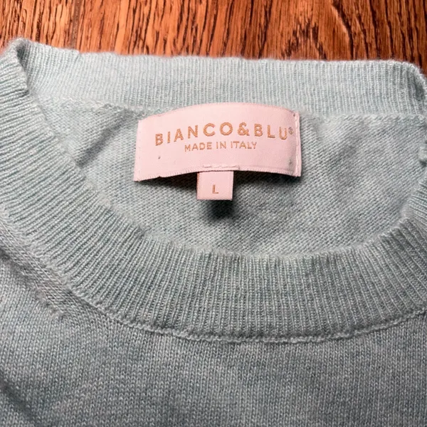 Bianco & Blu Cashmere Silk Wool‎ Knit Sweater Blue Teal Made in Italy Womens L - Image 2